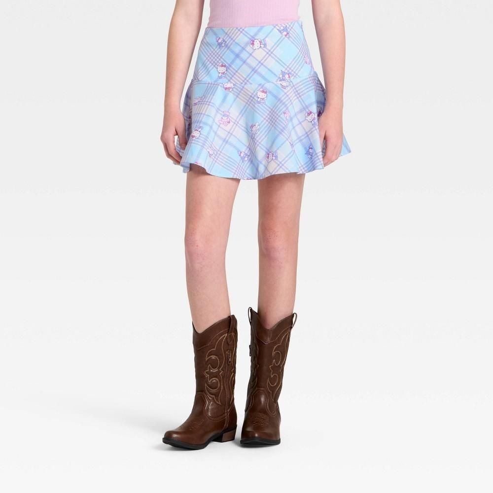 Girls' Sanrio Hello Kitty & Friends Plaid Chambray Skirt - Light Blue S
